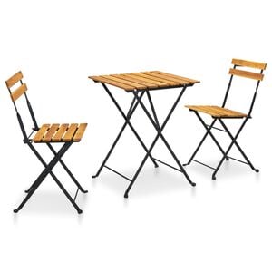 vidaXL Bistro Table And Chair Brown and Black Solid Acacia Wood Medium