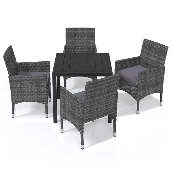 vidaXL Dining Set Table: Black, Chair: Grey, Cushion: Dark Grey