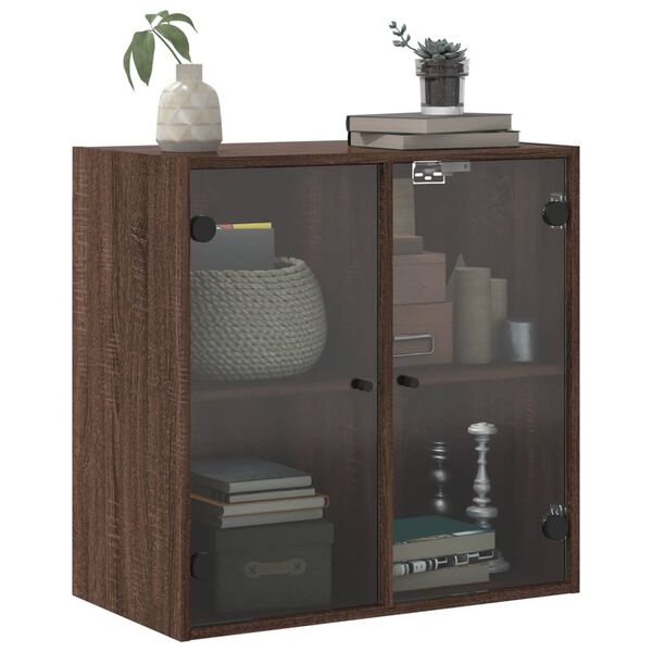 vidaXL Wall Cabinet Brown Oak Engineered Wood, Glass 26.8 x 14.6 x 27.0 in
