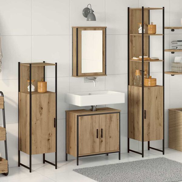 vidaXL Bathroom Furniture Set with Door 4 pcs Brown 33 x 33 x 185.5 cm