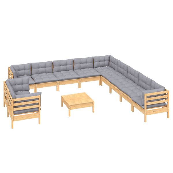 vidaXL Garden Lounge Set Gray Solid pinewood, fabric (100% polyester)