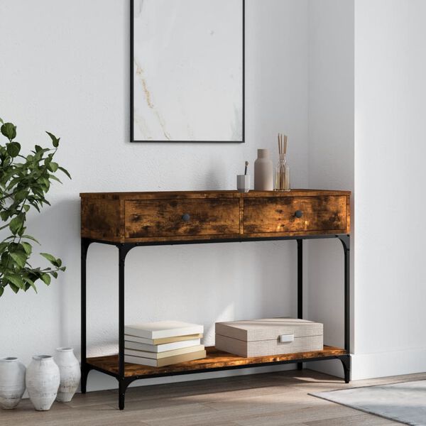 vidaXL Console Table Smoked Oak Engineered wood, Metal Standard Storage