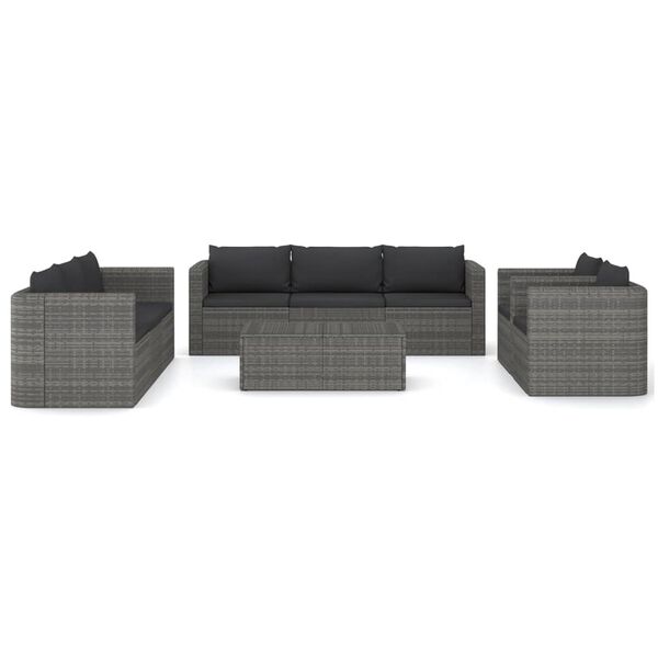 vidaXL Garden Lounge Set Grey PE rattan, Powder-coated steel, Glass Large