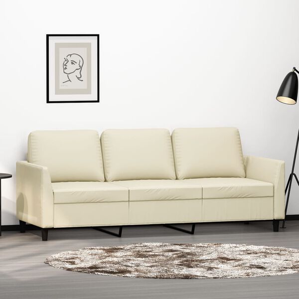 vidaXL 3-seater Sofa Cream Faux leather, metal, textilene 3-Seater
