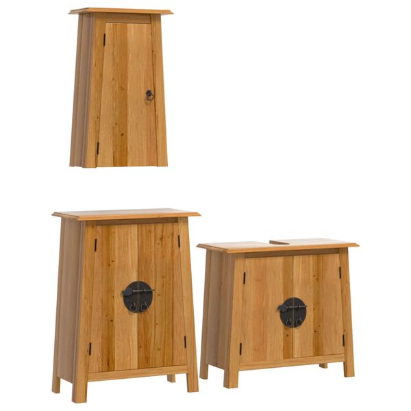 vidaXL Bathroom Furniture Set Natural Wood Tone Solid Pine Wood