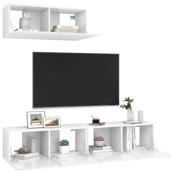 vidaXL TV Cabinet Set of 3 High gloss white Engineered wood Medium