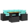 vidaXL 5 Piece Patio Sofa Set with Cushions Black Poly Rattan