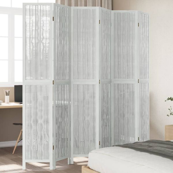 vidaXL Room Divider 6 Panels White Solid Wood Paulownia