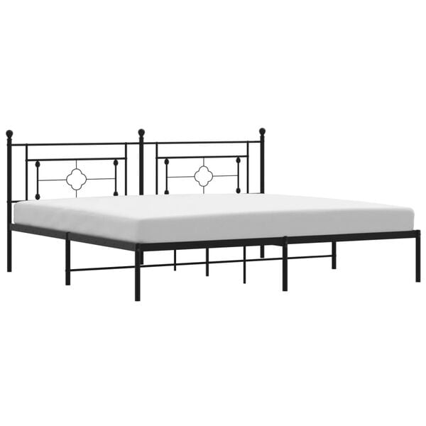 vidaXL Metal Bed Frame without Mattress with Headboard Black 78.7"x78.7"