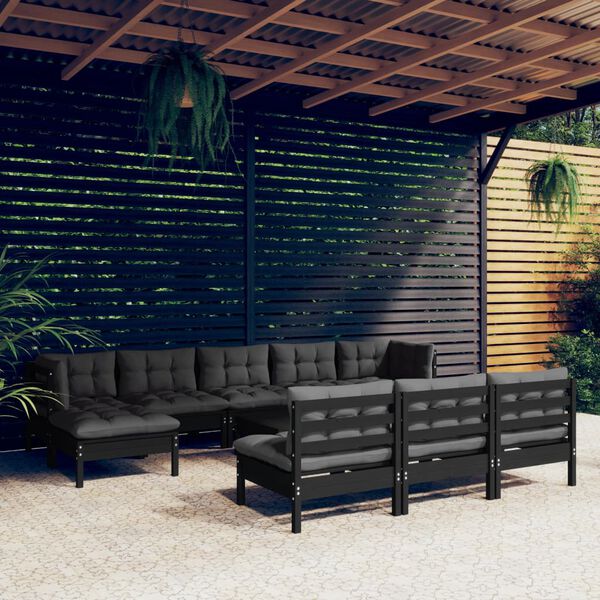 vidaXL Garden Lounge Set Black Solid Pinewood Large Modular