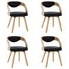 vidaXL Dining Chair Set of 4 Black and light brown Faux leather, bentwood