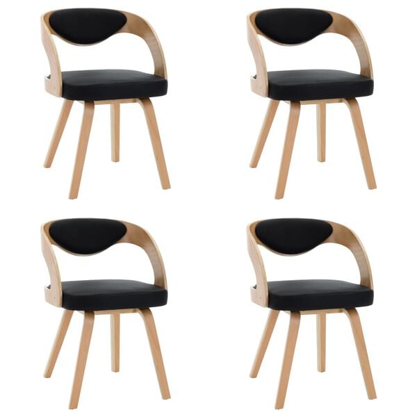 vidaXL Dining Chair Set of 4 Black and light brown Faux leather, bentwood
