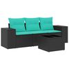 vidaXL 4 Piece Garden Sofa Set with Cushions Black Poly Rattan