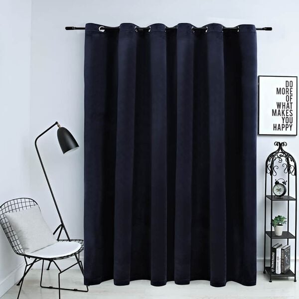vidaXL Blackout Curtain with Metal Rings Velvet Black 114.2x96.5"