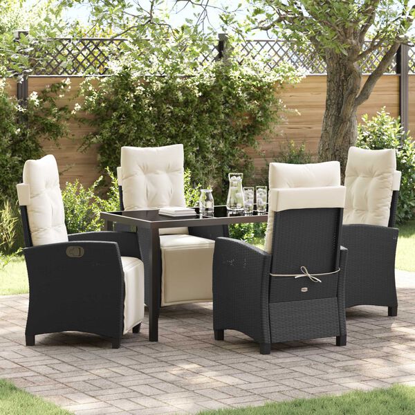 vidaXL Garden Dining Set with Cushion 5 pcs Black Poly Rattan