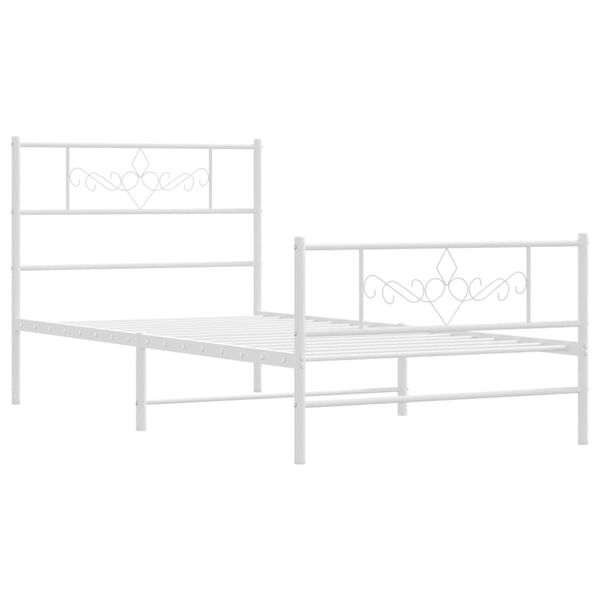 vidaXL Bed Frame White Powder-coated steel Twin Bed Frame Rectangular