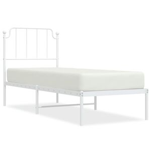 vidaXL Bed Frame White Powder-Coated Steel Twin Bed Frame Rectangular