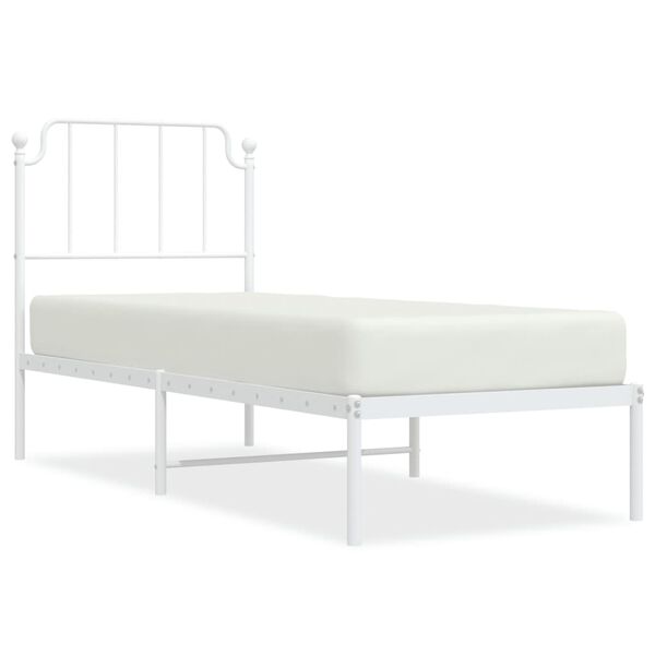 vidaXL Bed Frame White Powder-Coated Steel Twin Bed Frame Rectangular