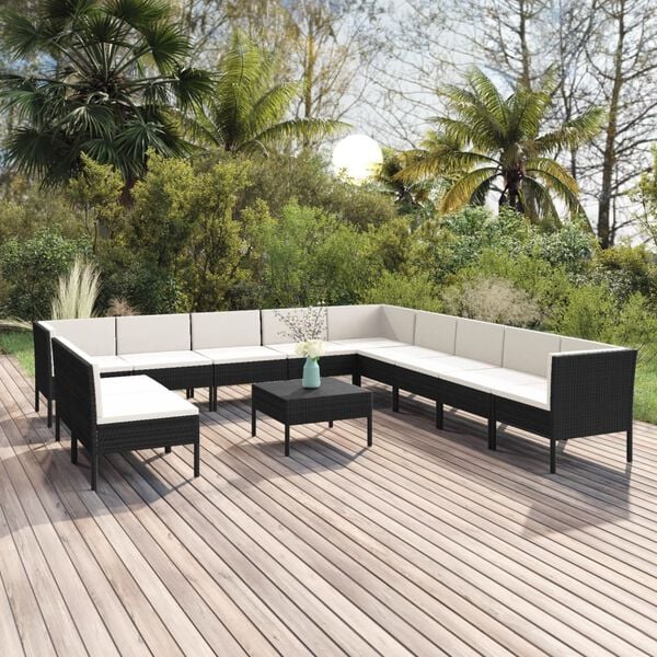 vidaXL Garden Lounge Set Black and Cream White