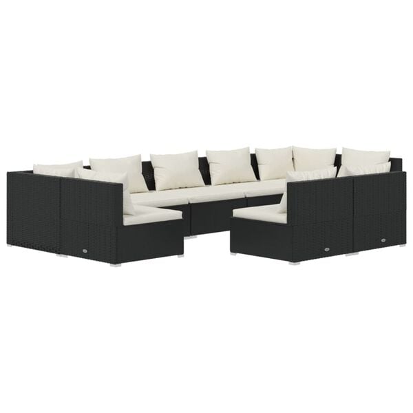 vidaXL Garden Lounge Set Black PE Rattan Large Modular