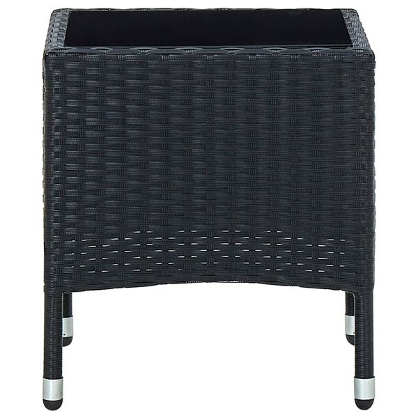 vidaXL Garden Table Black PE rattan, steel, glass Small Portable