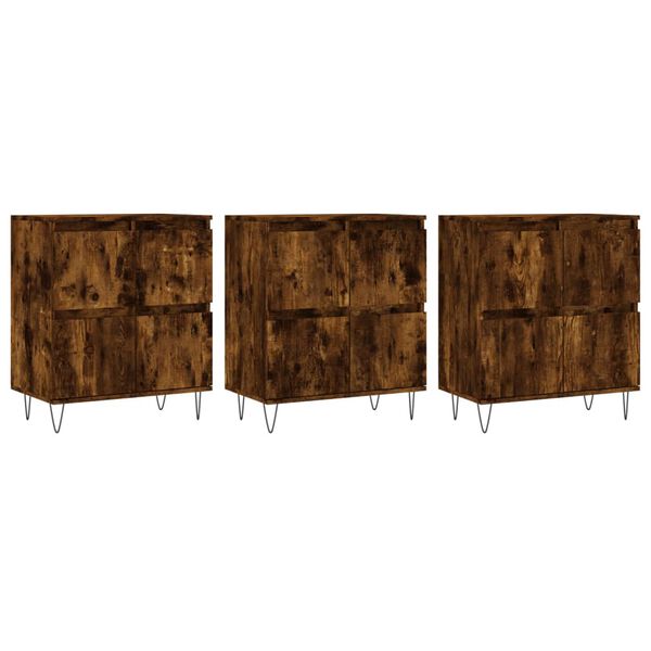 vidaXL Sideboard Set of 3 Smoked oak Engineered wood