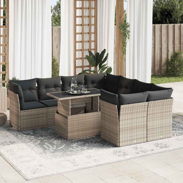 vidaXL Garden Sofa Set Grey Poly Rattan, Powder-Coated Steel, Tempered Glass