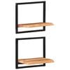 vidaXL Wall Shelf Set of 2 Brown, Black Solid Acacia wood, Steel Medium