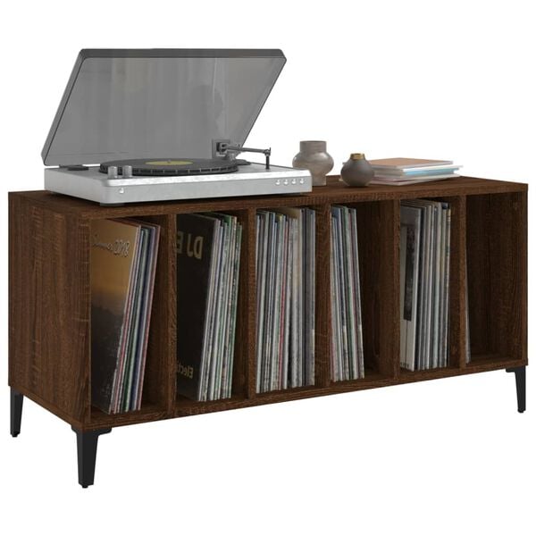 vidaXL Record Cabinet Brown Oak Engineered Wood, Metal Medium