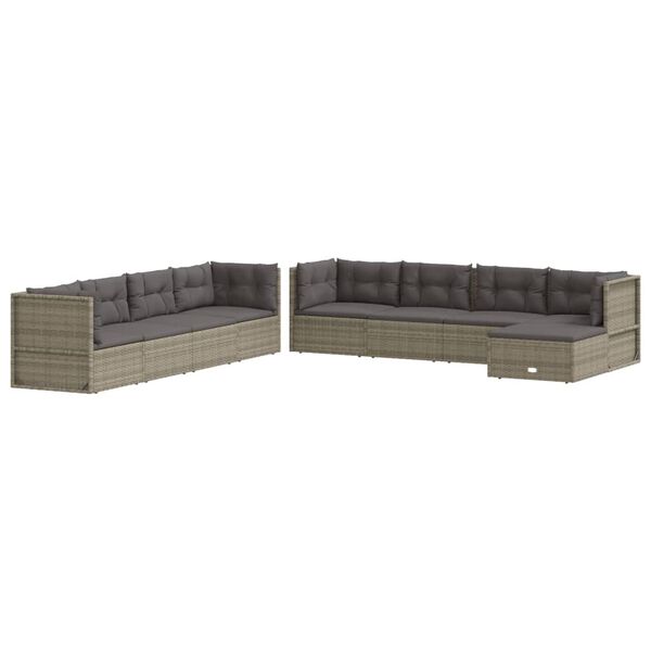 vidaXL Garden Lounge Set Grey PE rattan, powder-coated steel, fabric Large