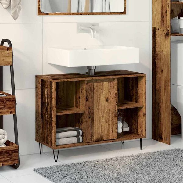 vidaXL Bathroom Cabinet with Shelf Old Wood 31.50 x 12.99 x 23.62 in