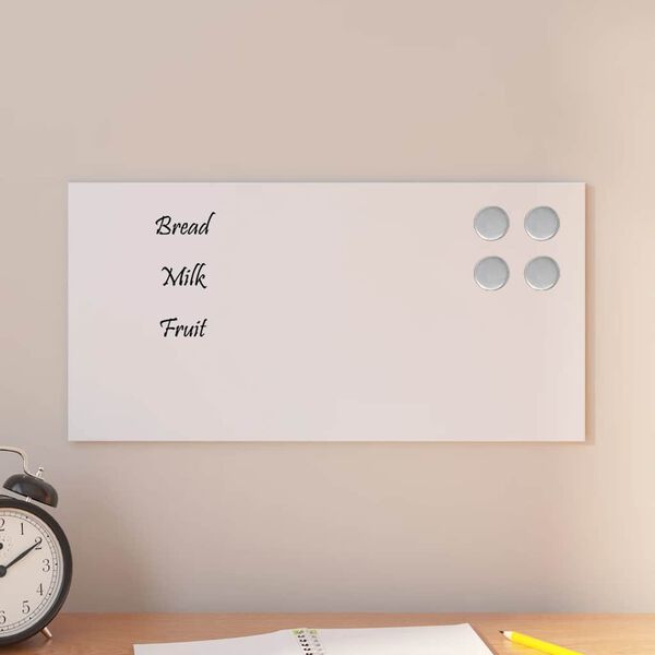 vidaXL Wall-mounted Magnetic Board White 15.7"x7.9" Tempered Glass