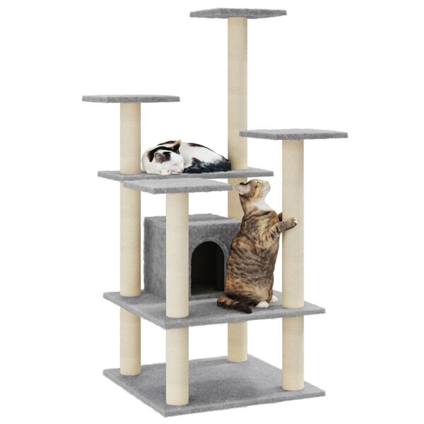 vidaXL Cat Tree Light Grey Engineered Wood, Plush, Sisal Medium Durable