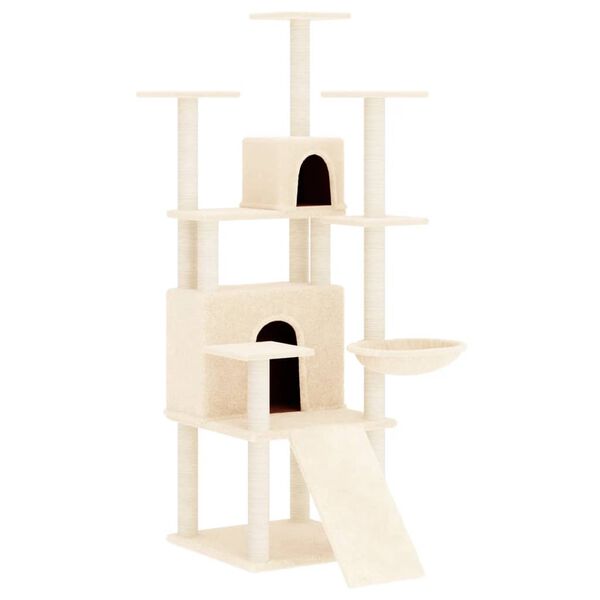 vidaXL Cat Tree Cream Engineered wood, plush, sisal Medium Durable