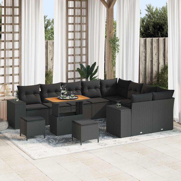 vidaXL Garden Sofa Set with Cushion 12 pcs Black Poly Rattan