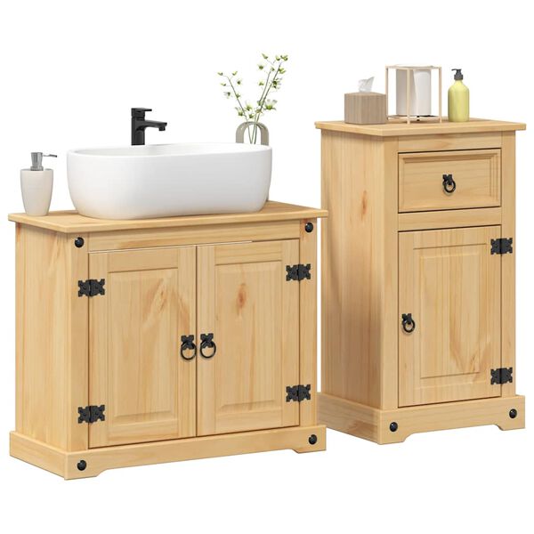 vidaXL Bathroom Furniture Set Honey Pine Solid Pinewood Medium