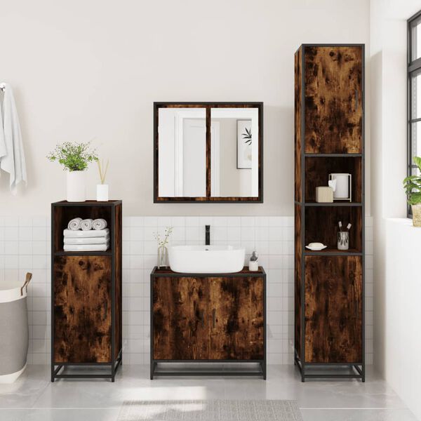 vidaXL Bathroom Cabinet Smoked Oak Engineered wood, metal Tall