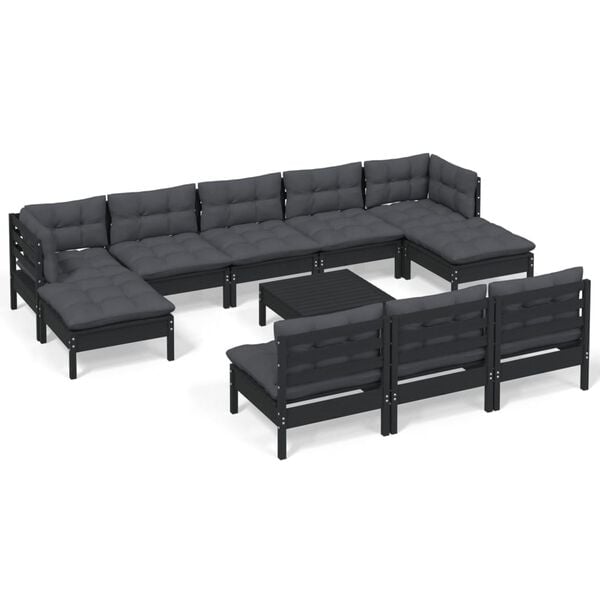 vidaXL Garden Lounge Set Black Solid Pinewood Large Modular