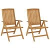 vidaXL Reclining Garden Chair Set of 2 Black cushion, Natural wood