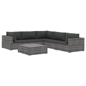 vidaXL Patio Lounge Set Set of 6 Grey PE Rattan Large Modular
