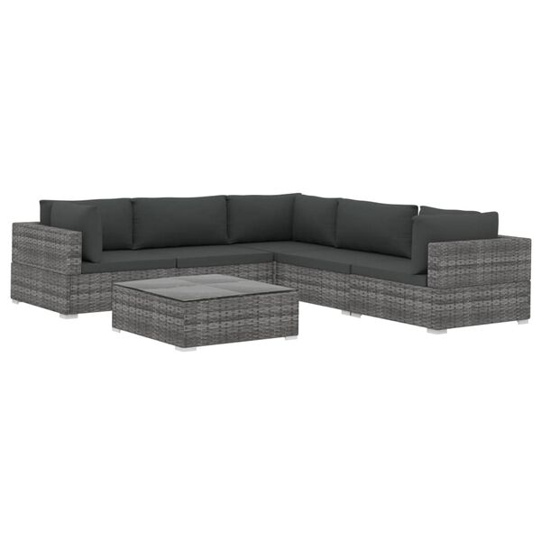 vidaXL Patio Lounge Set Set of 6 Grey PE Rattan Large Modular