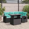 vidaXL 5 Piece Patio Sofa Set with Cushions Black Poly Rattan Acacia