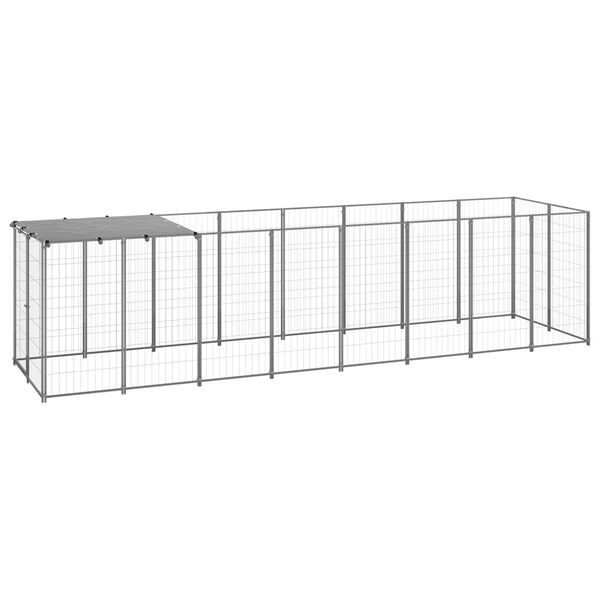 vidaXL Dog Kennel Silver and silver gray PE, powder-coated steel Large