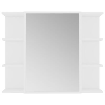 White wall unit with large central mirror and side shelves.