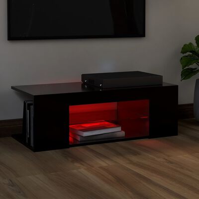 vidaXL TV Cabinet with LED Lights Black 35.4"x15.4"x11.8"