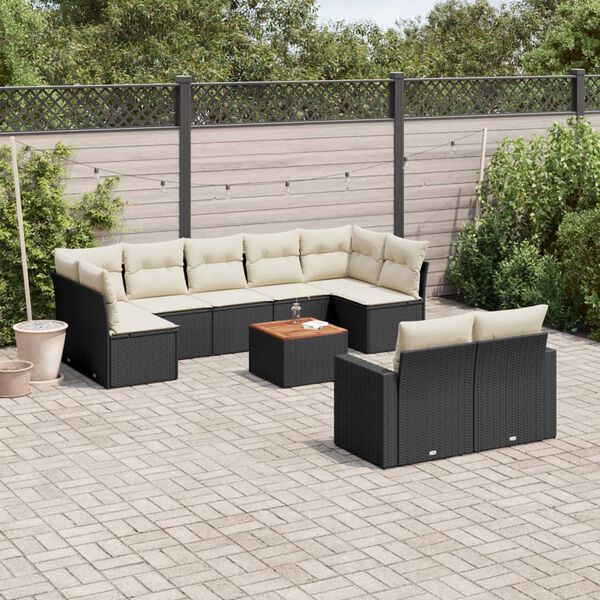 vidaXL Garden Sofa Set Black PE rattan Large Adjustable Feet