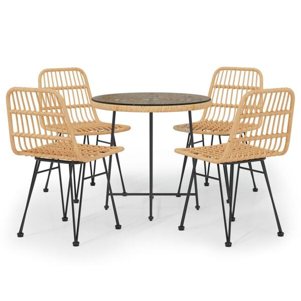 vidaXL Garden Dining Set Black Poly Rattan Medium Tough