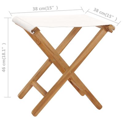 vidaXL Folding Chairs 2 pcs Solid Teak Wood and Fabric Cream White