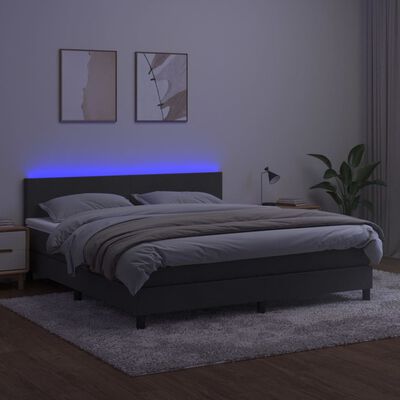 vidaXL Box Spring Bed with Mattress&LED Dark Gray California King Velvet