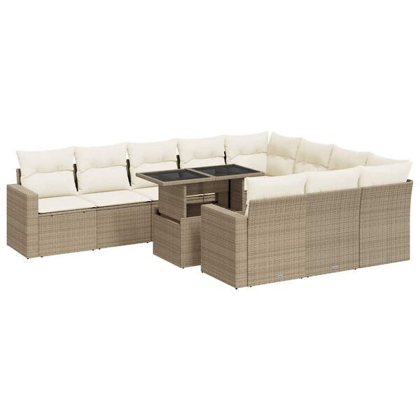 vidaXL Garden Sofa Set Beige PE Rattan, Powder-Coated Steel, Tempered Glass